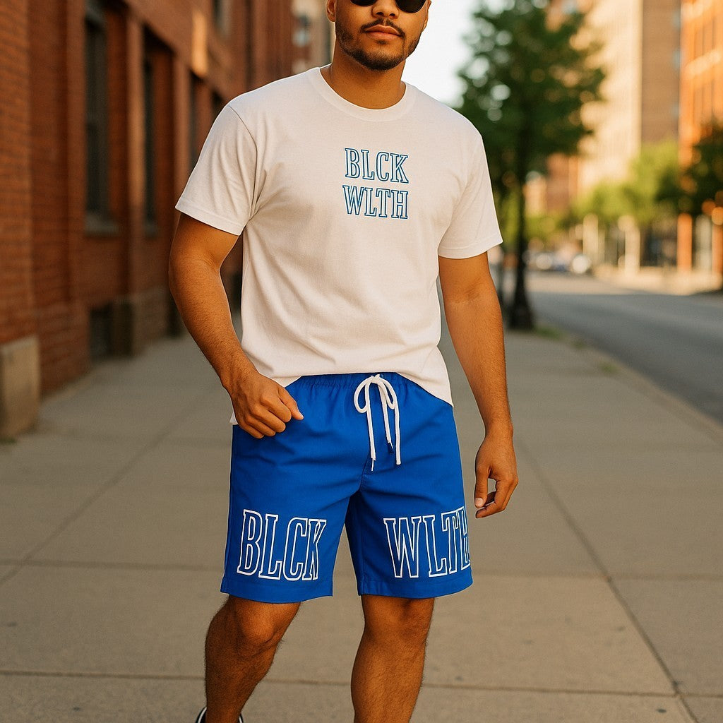 BLCK WLTH | Short Sleeve Tee (White/Azure) *SIZING UP BY ONE SIZE IS RECOMMENDED