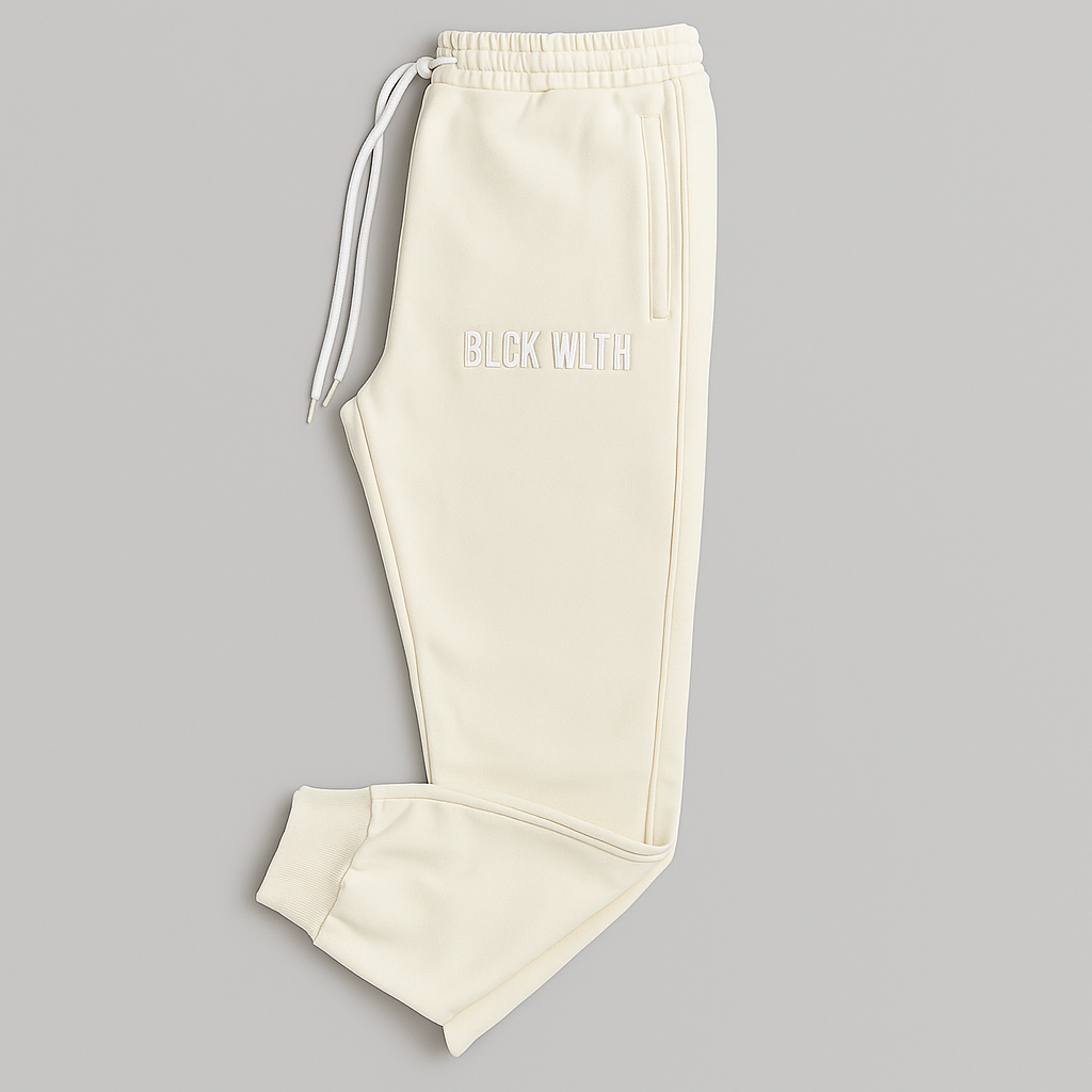 Embroidered Alabaster Joggers - BLCK WLTH