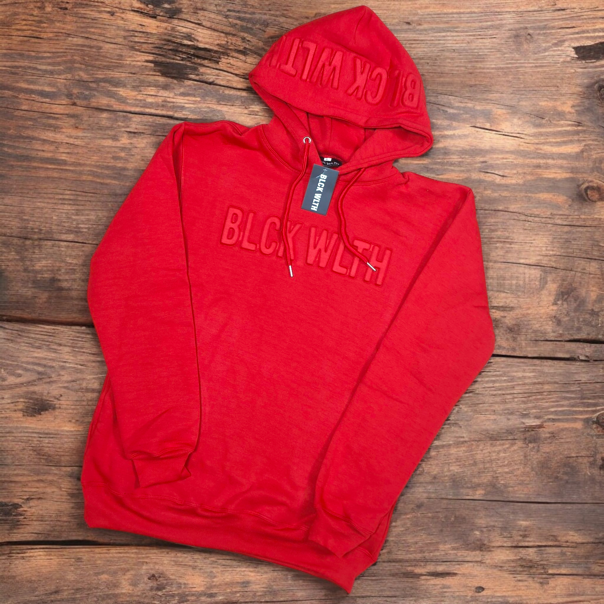 {*PREORDER*} BLCK WLTH | Embossed Sweatshirt (Crimson)