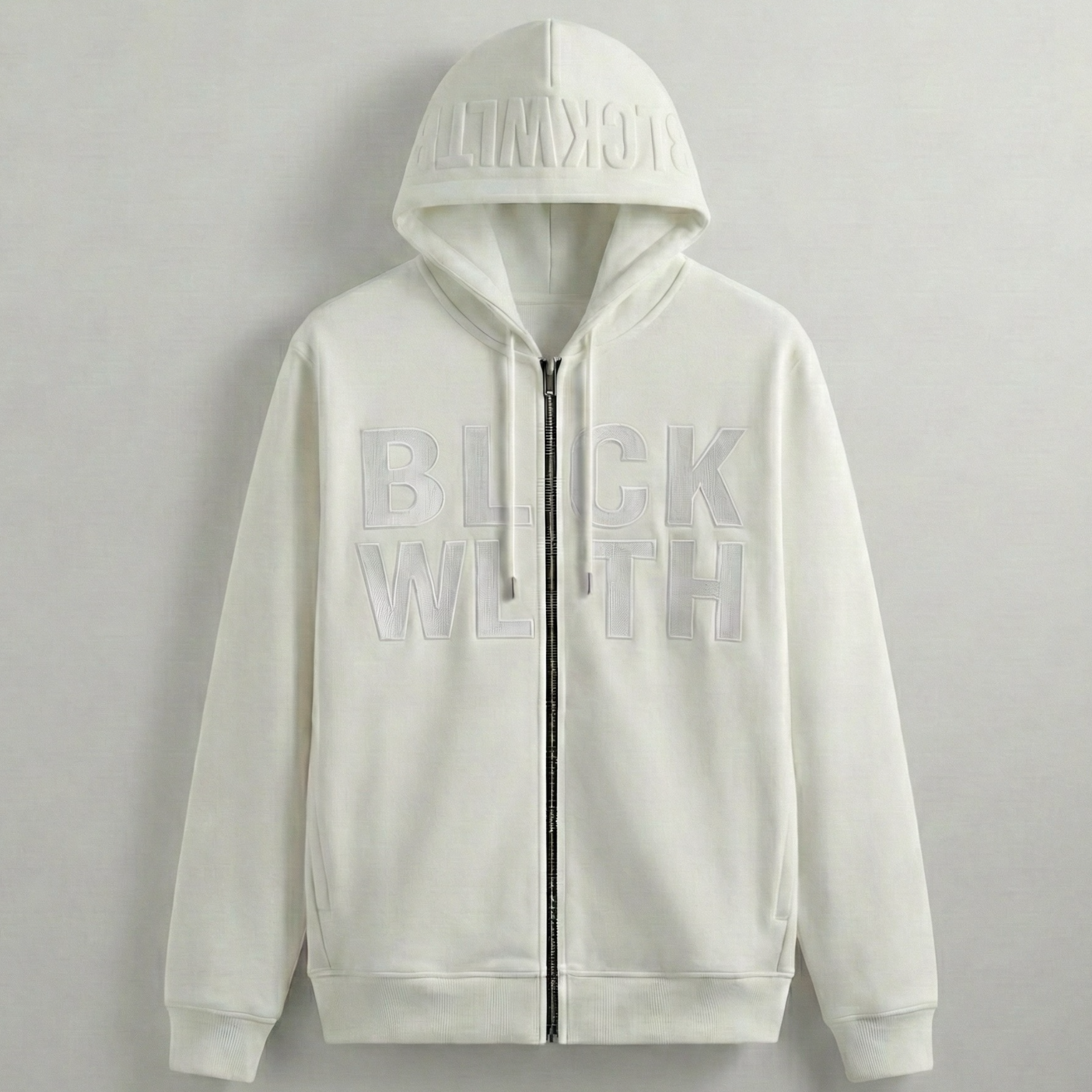 BLCK WLTH BOLD Zip Hoodie – White – House of Holland Merchandise