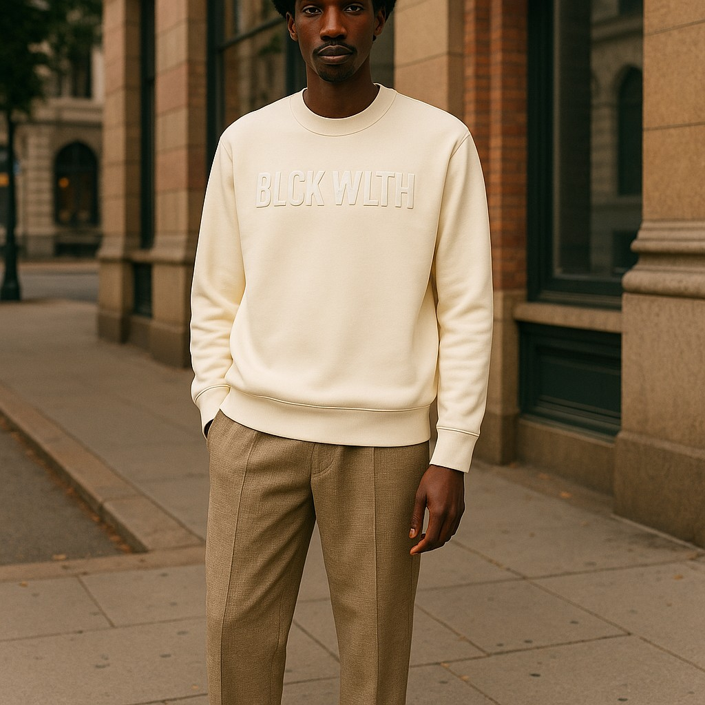 Embroidered Alabaster Crewneck - BLCK WLTH