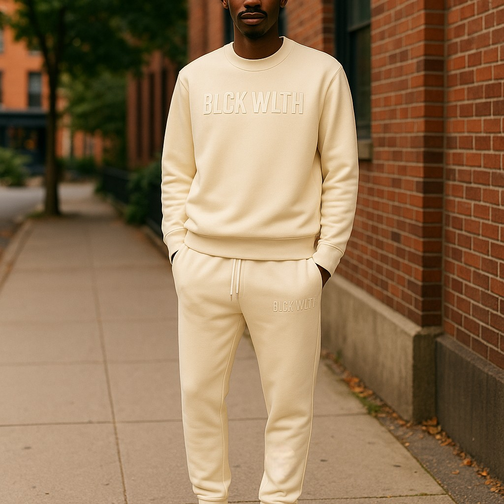 Embroidered Alabaster Joggers - BLCK WLTH