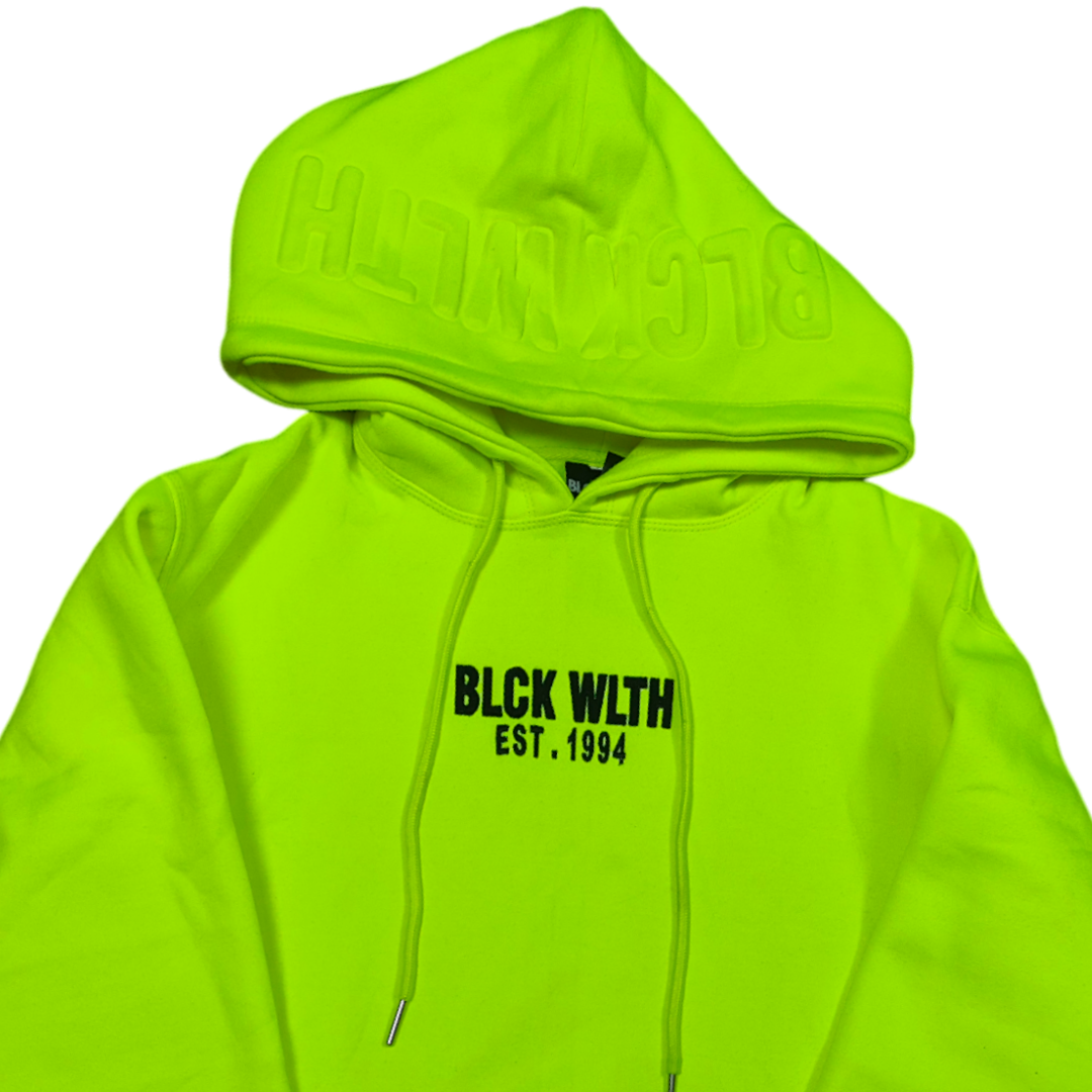 {*PREORDER*} BLCK WLTH | Embroidered Front with Embossed Hood (Neon)