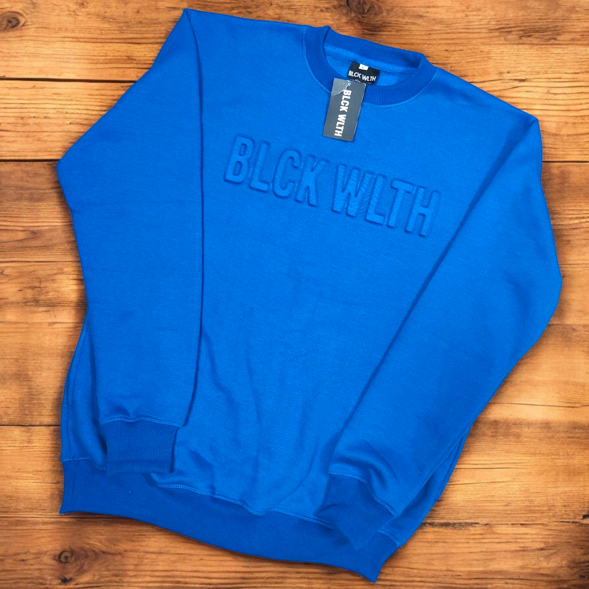 {*PREORDER*} BLCK WLTH | 3D Embossed Crewneck (Sapphire)