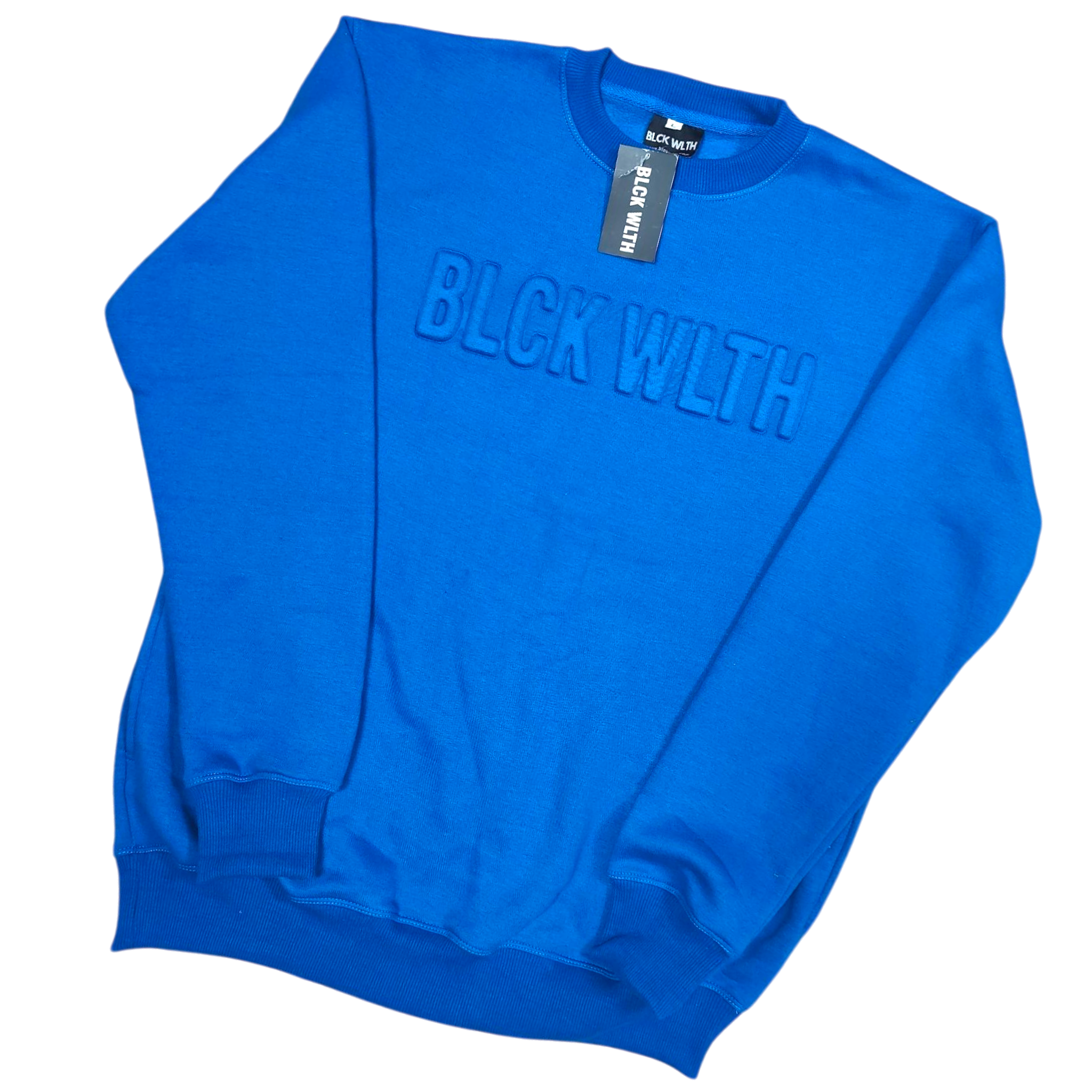 {*PREORDER*} BLCK WLTH | 3D Embossed Crewneck (Sapphire)