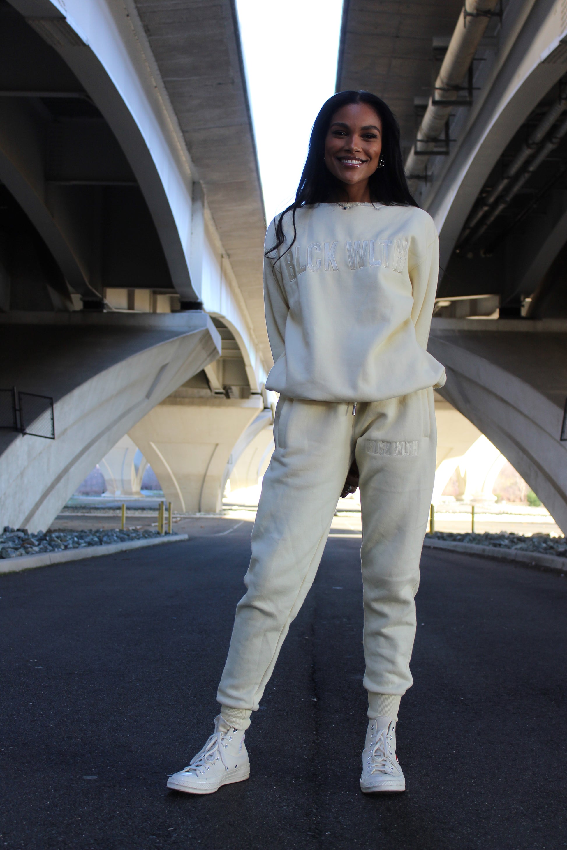 Embroidered Alabaster Joggers - BLCK WLTH